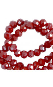 Faceted glass beads 4x3mm disc Dark crimson red-pearl shine coating